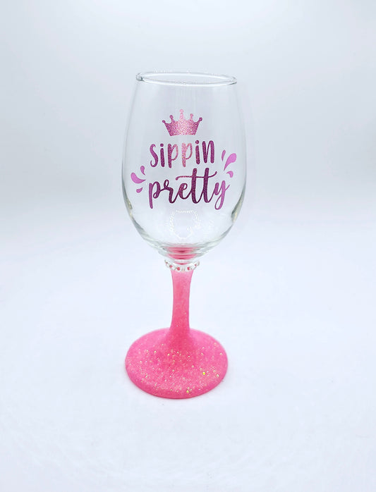 Sipping Pretty Wine wine glass with pink stem