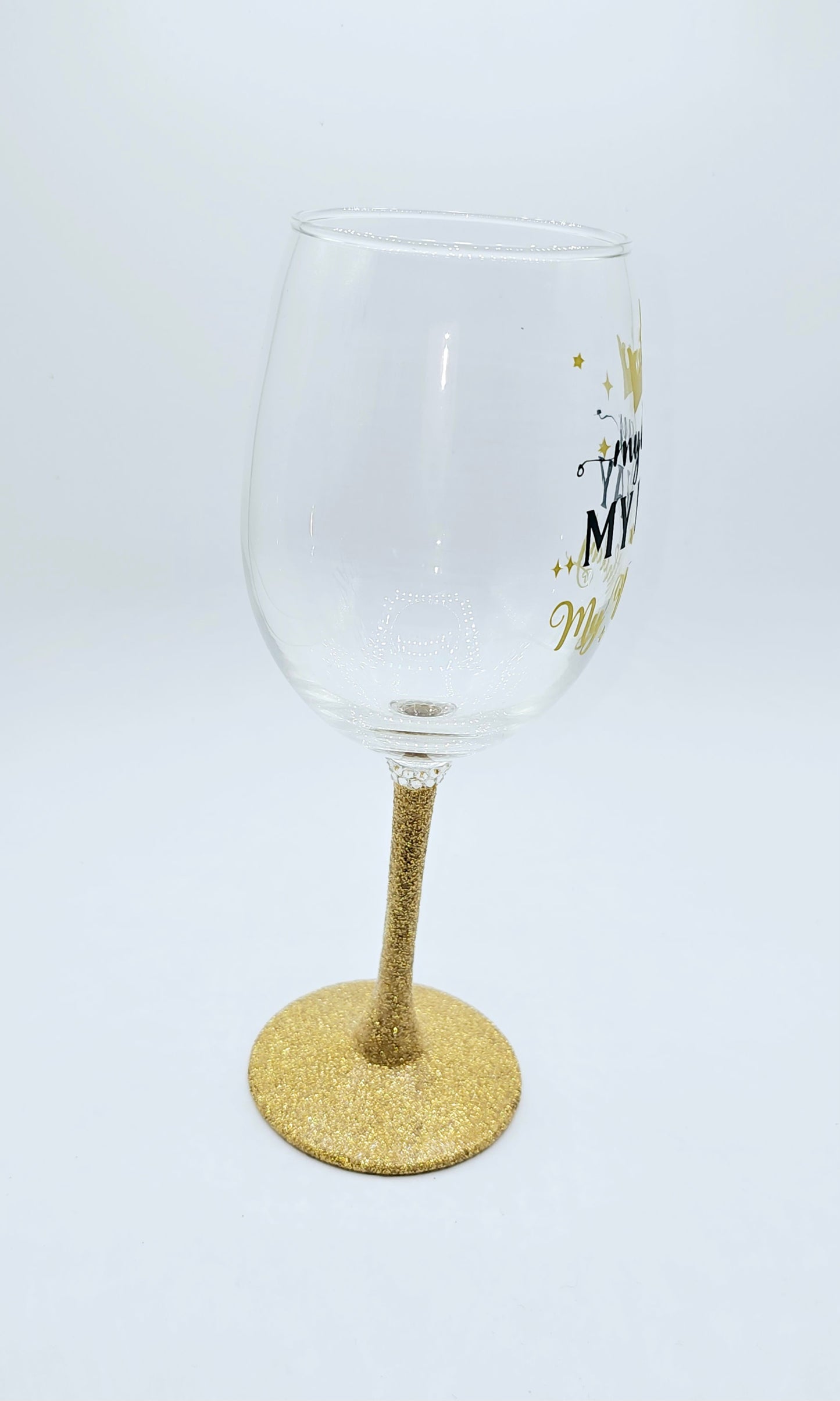 My Day My Birthday wine glass with gold stem