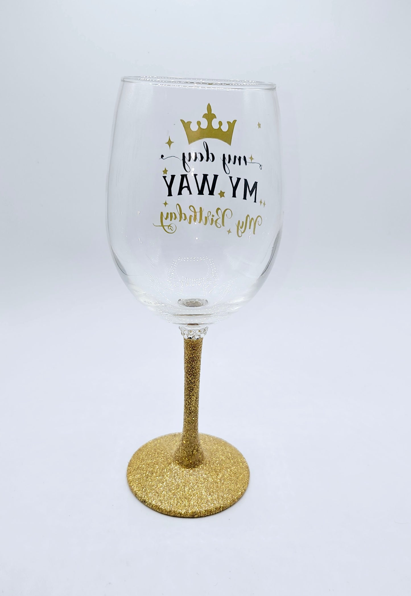 My Day My Birthday wine glass with gold stem