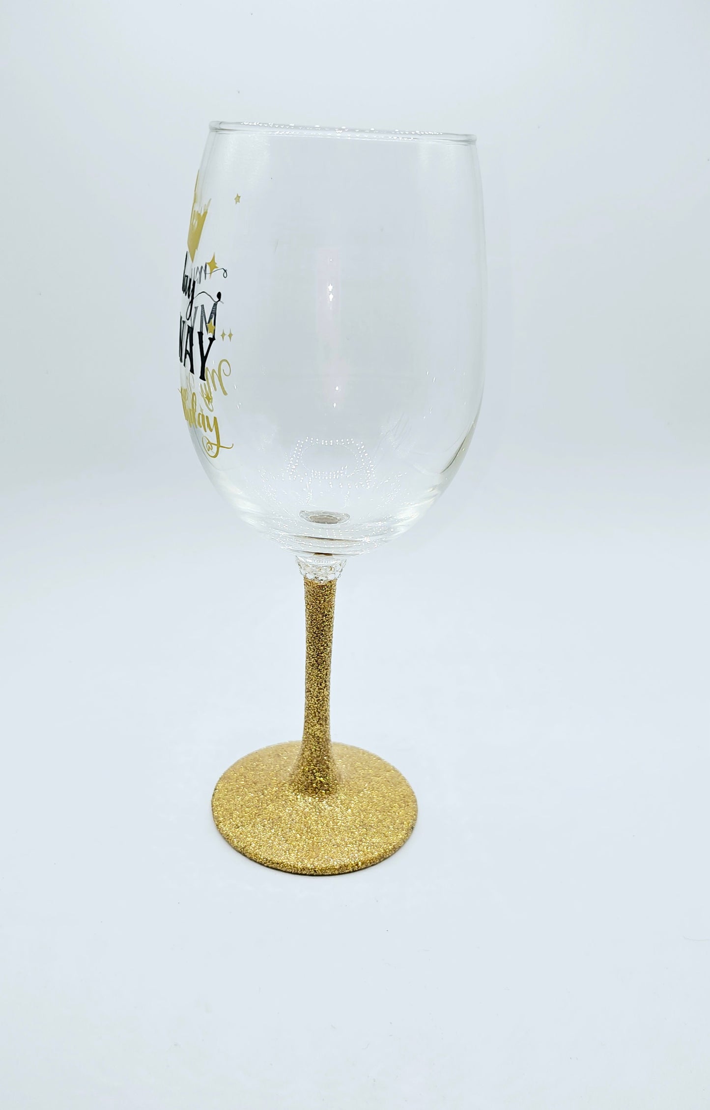 My Day My Birthday wine glass with gold stem