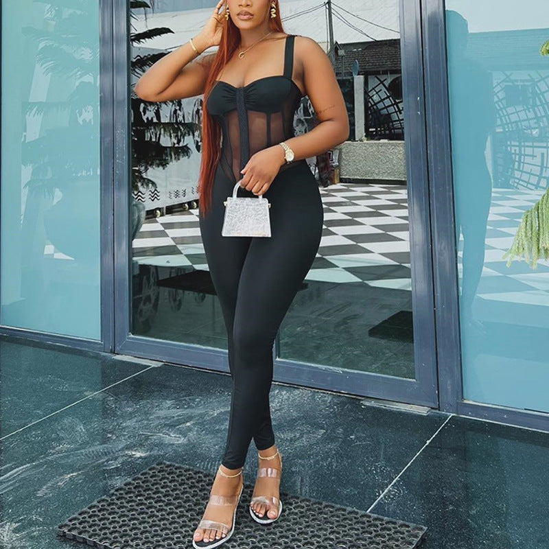 Sweetheart Boned Mesh Ruched Catsuit Jumpsuit