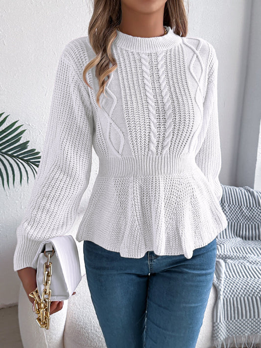Elegant Twist-Front Waist-Cinching Knit Pullover Sweater