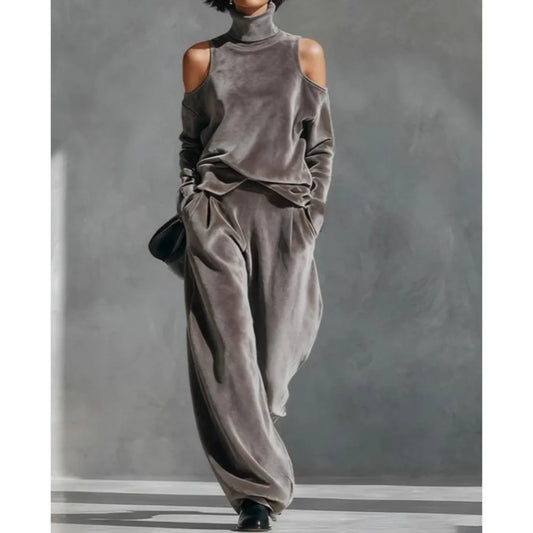 Off-Shoulder Velvet 2-Piece Lounge & Outing Set