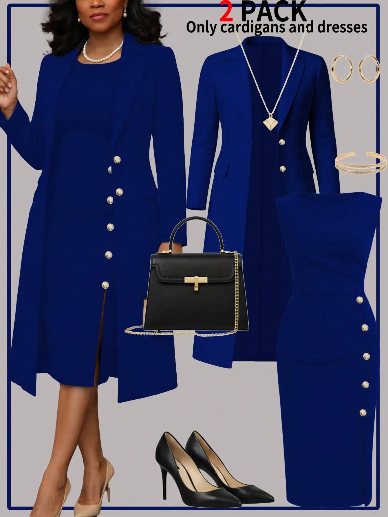 The Sophisticated Knit Duster & Buttoned Midi Dress Set