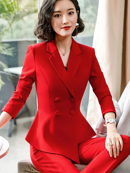 Bold Red Double-Breasted 2-Piece Blazer & Trouser Suit Set