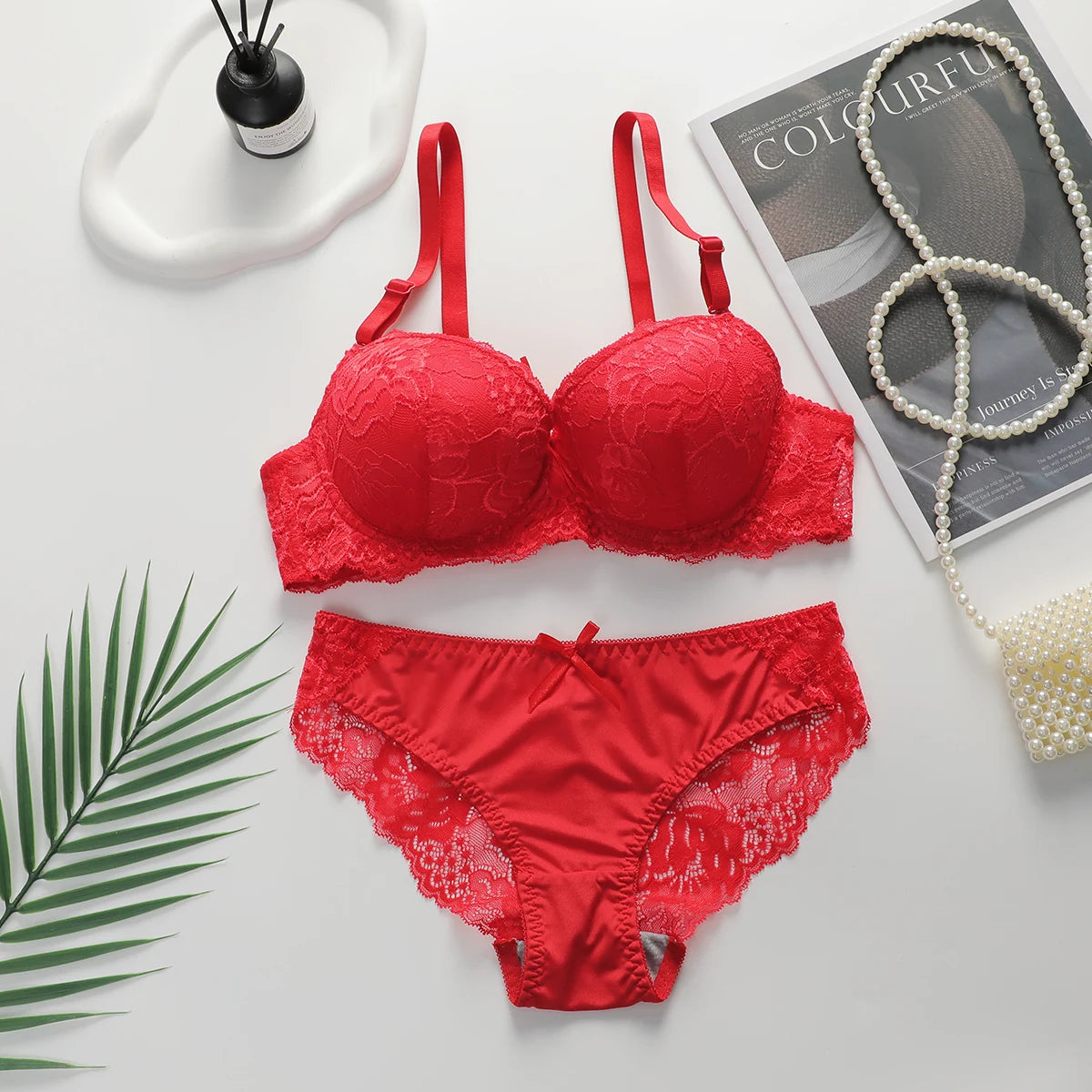 Floral Lace Push-Up Underwire Bra & Panty Lingerie Set