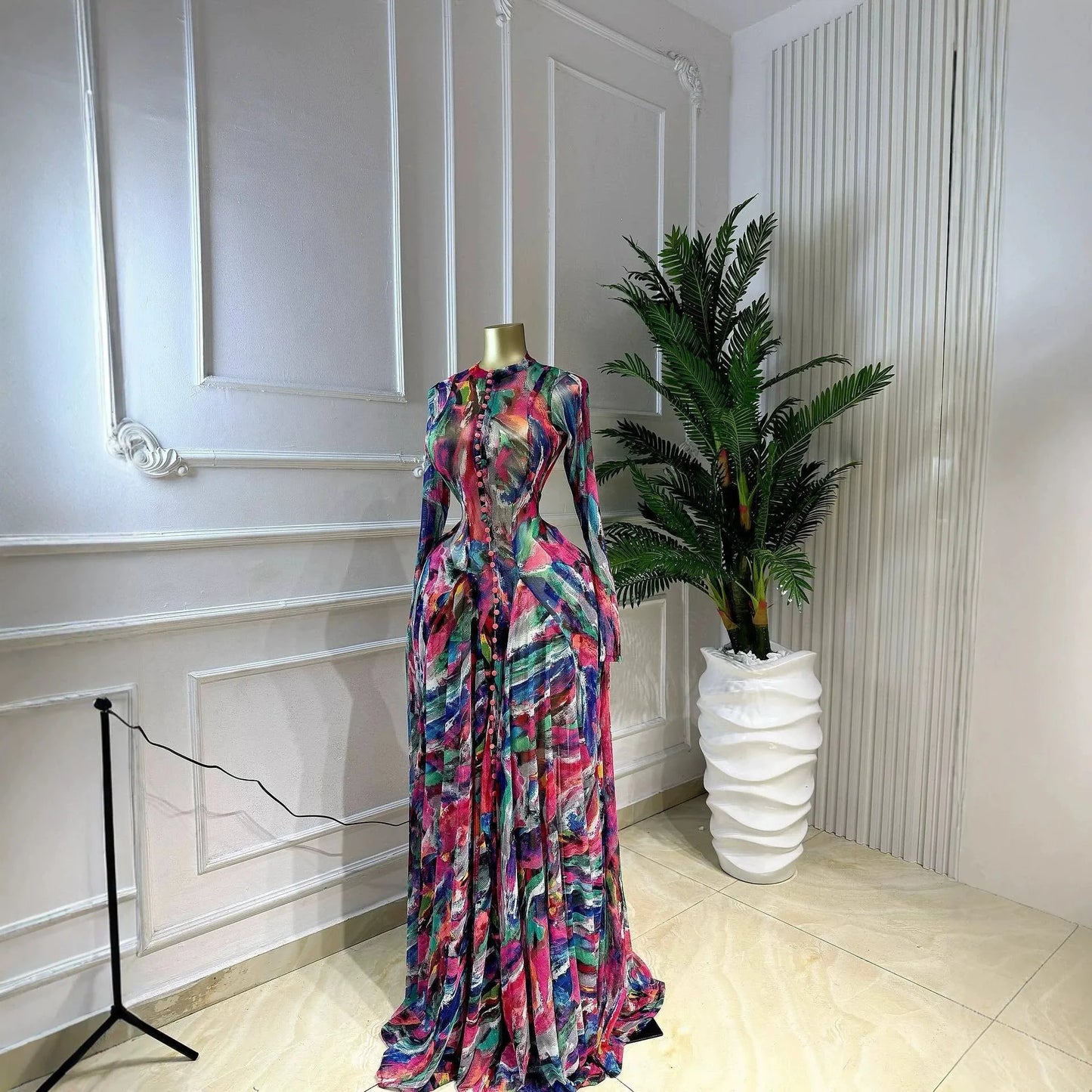 Olive Green Floral Pleated Maxi Dress