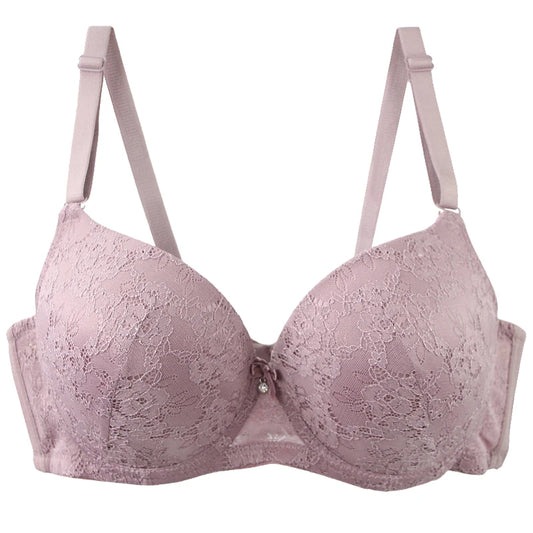 Floral Lace Bow-Accent Push-Up Underwire Bra
