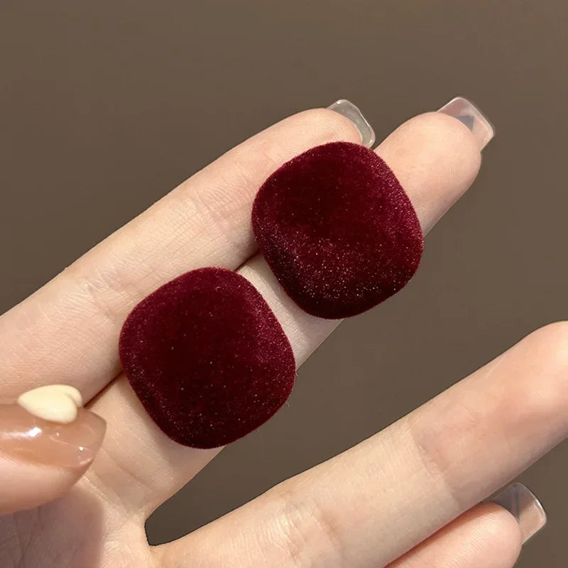 Velvet Heart Stud Earrings in Wine Red