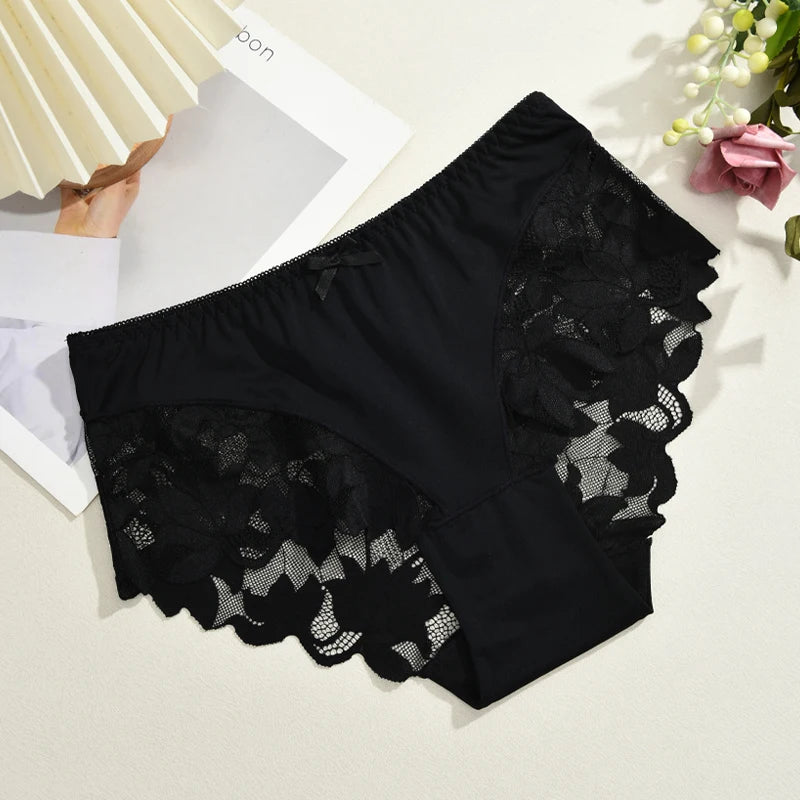 Seamless Lace Patchwork Mid-Rise Panties