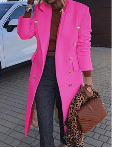 Elegant Wool-Blend Look Mid-Length Double-Breasted Overcoat