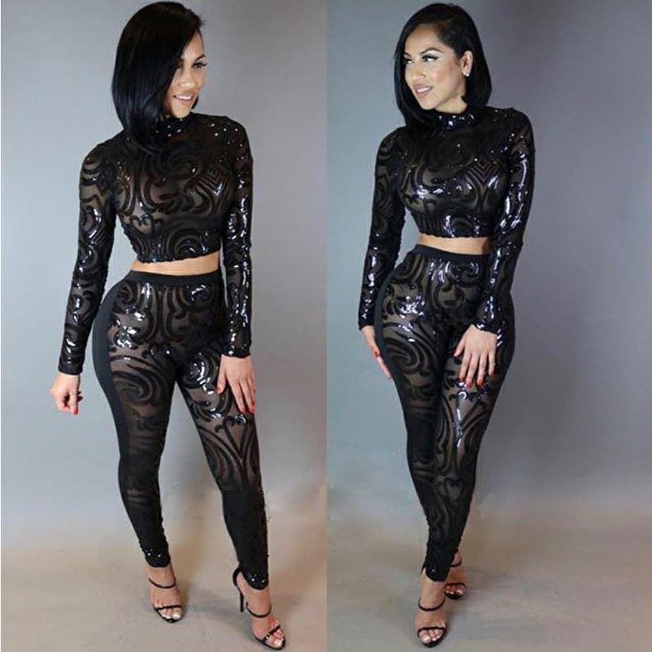 Two Piece Sequin Crop top and pants - myfiercefirefashions