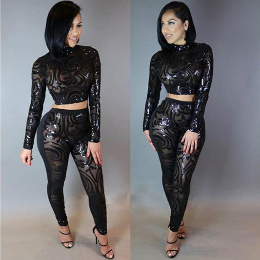 Two Piece Sequin Crop top and pants - myfiercefirefashions