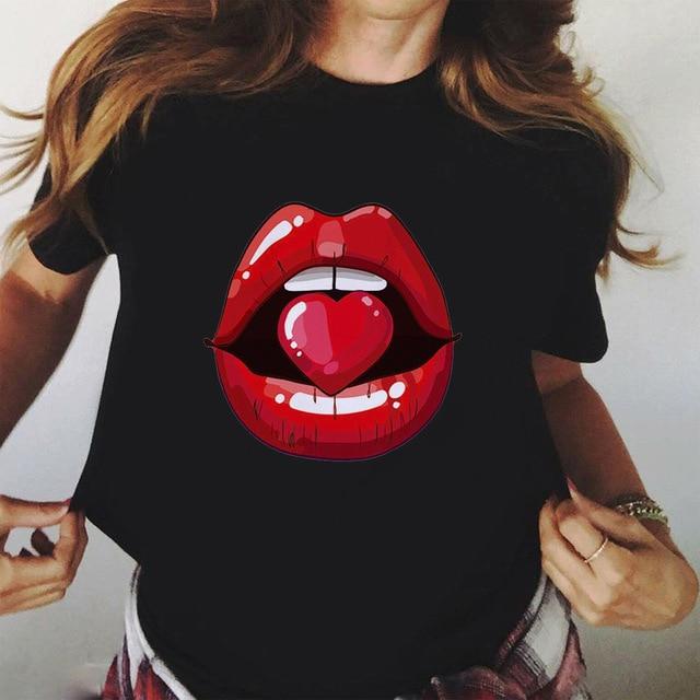 Red Lips with heart T- Shirt - myfiercefirefashions