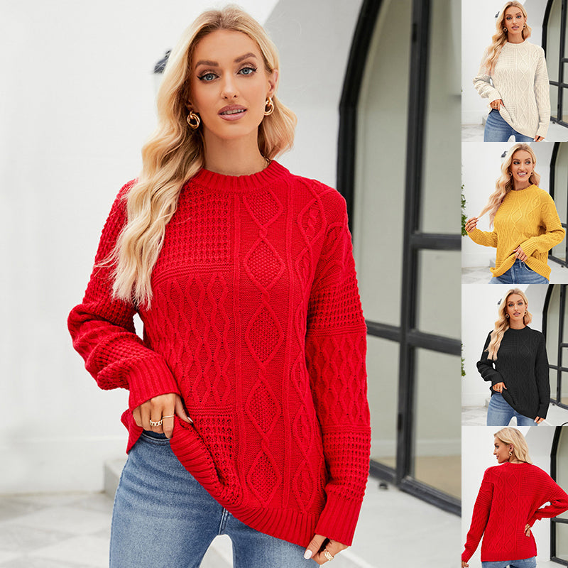 Classic Cable-Knit Crewneck Pullover Sweater