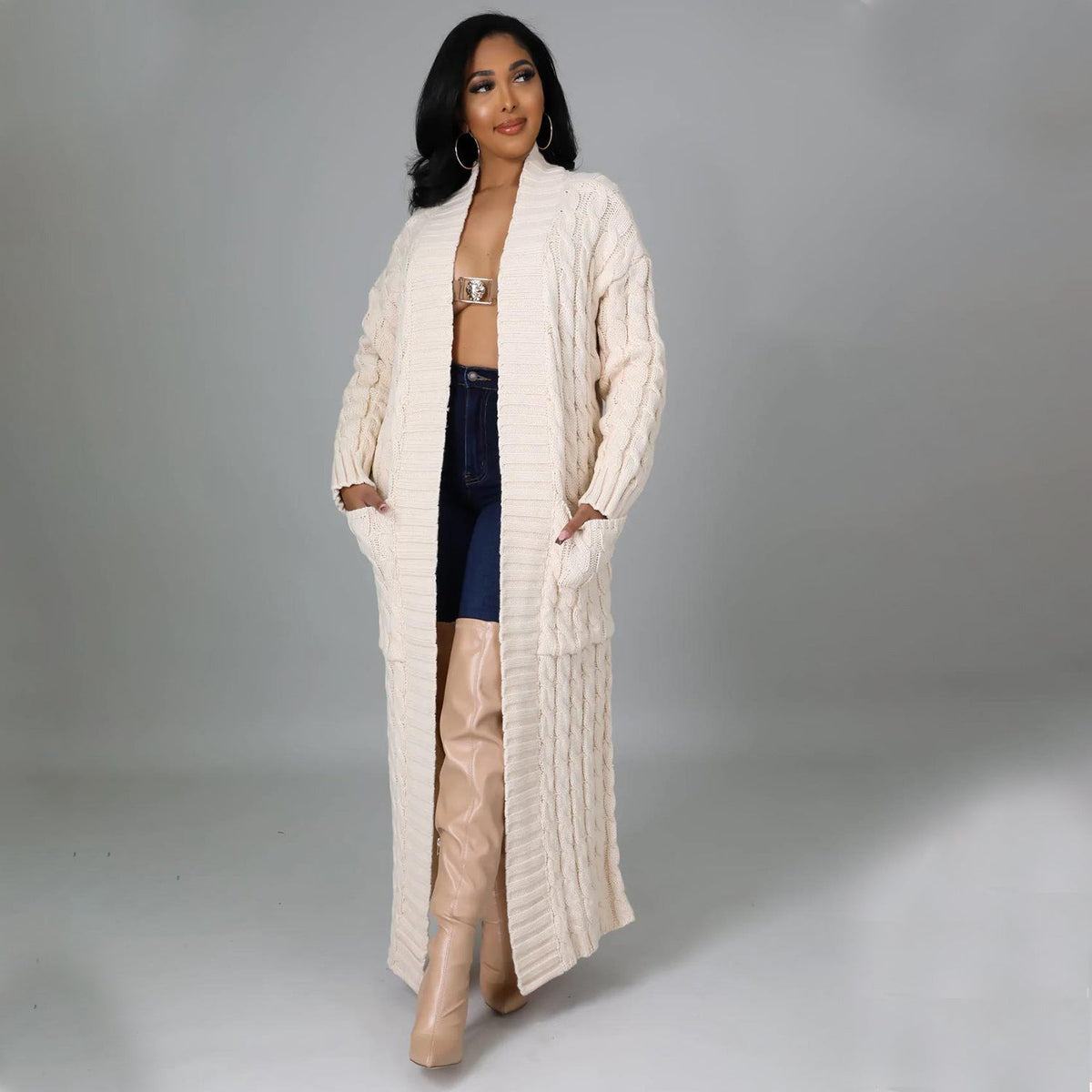 Floor-Length Maxi Duster Knit Sweater Coat