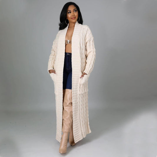 Floor-Length Maxi Duster Knit Sweater Coat