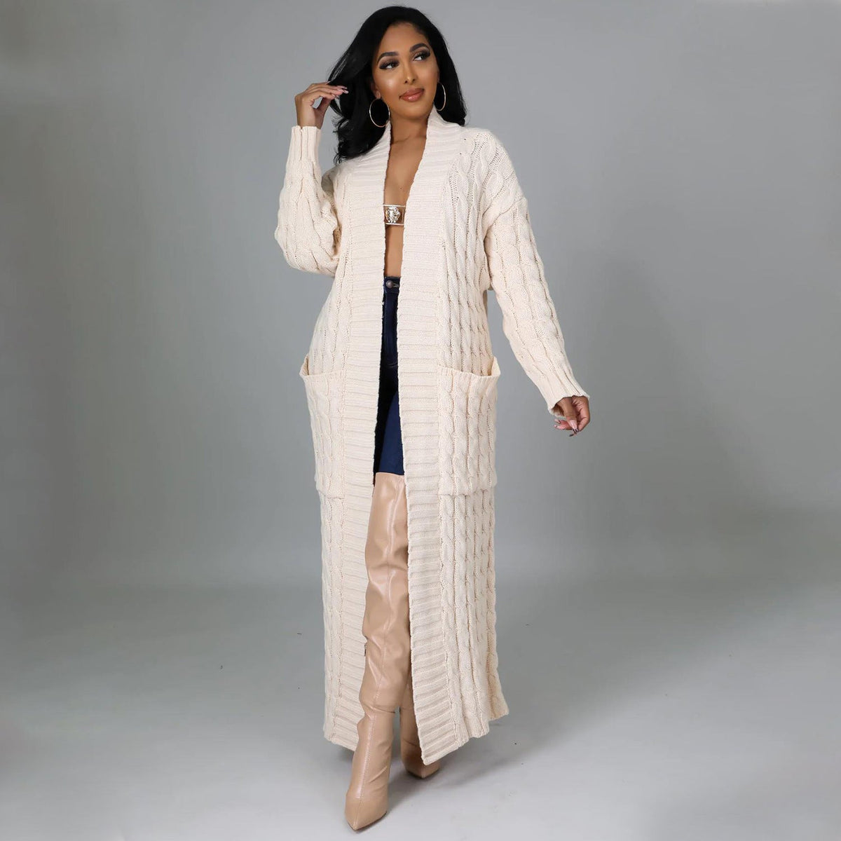 Floor-Length Maxi Duster Knit Sweater Coat