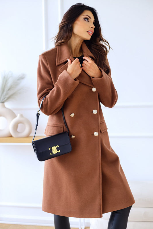 Classic Double-Breasted Longline Woolen Coat