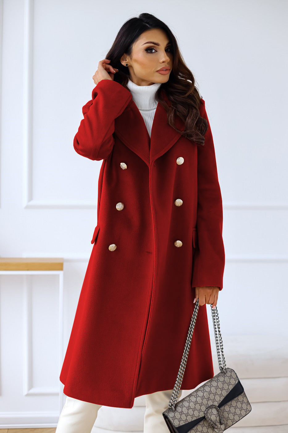 Classic Double-Breasted Longline Woolen Coat
