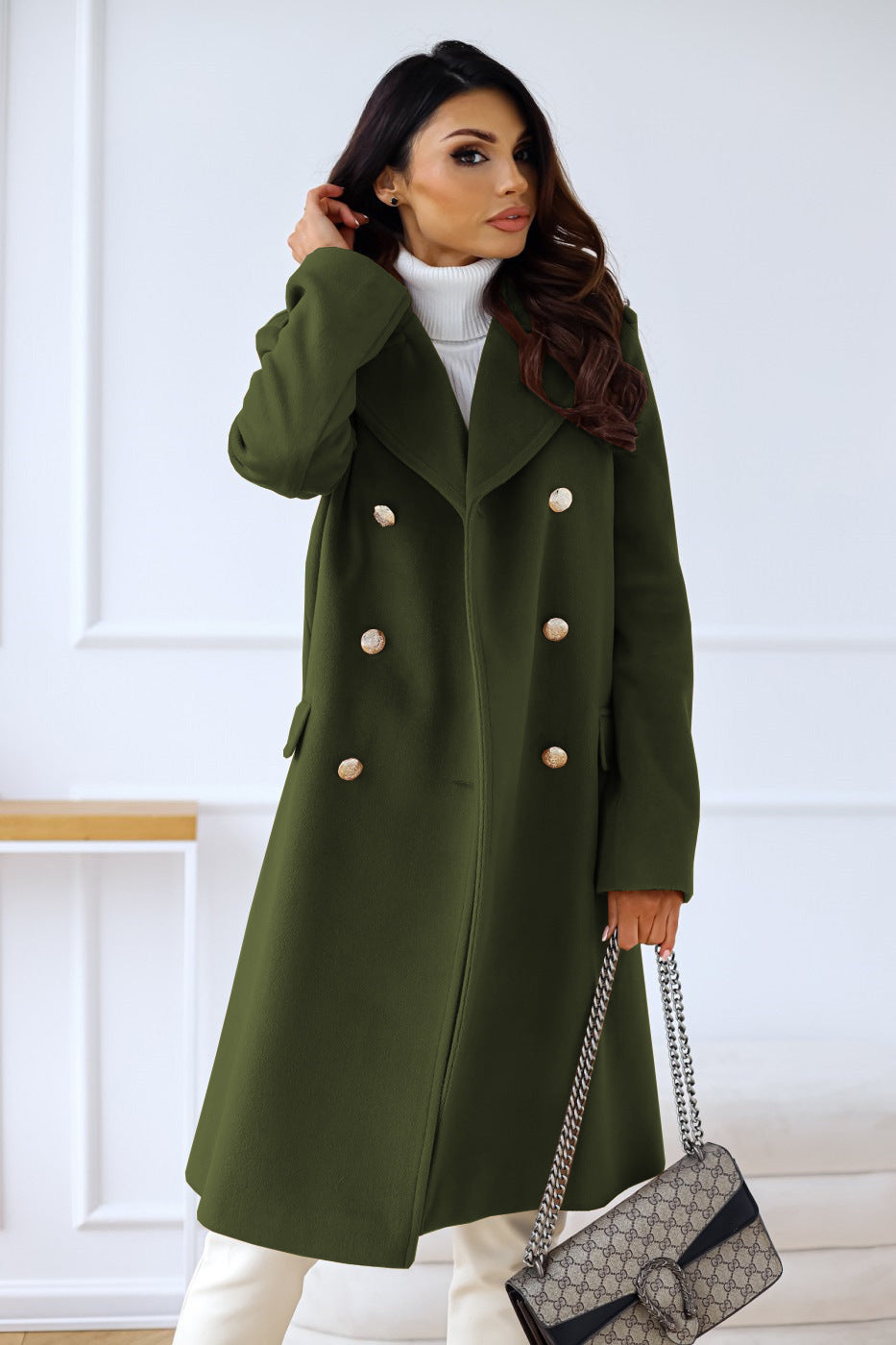 Classic Double-Breasted Longline Woolen Coat