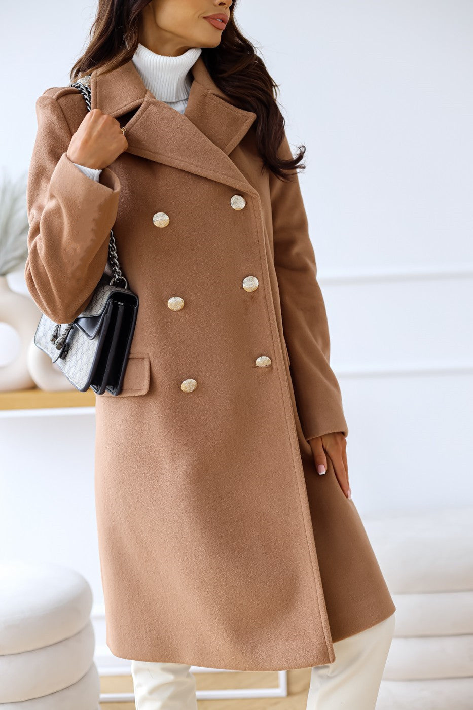 Classic Double-Breasted Longline Woolen Coat