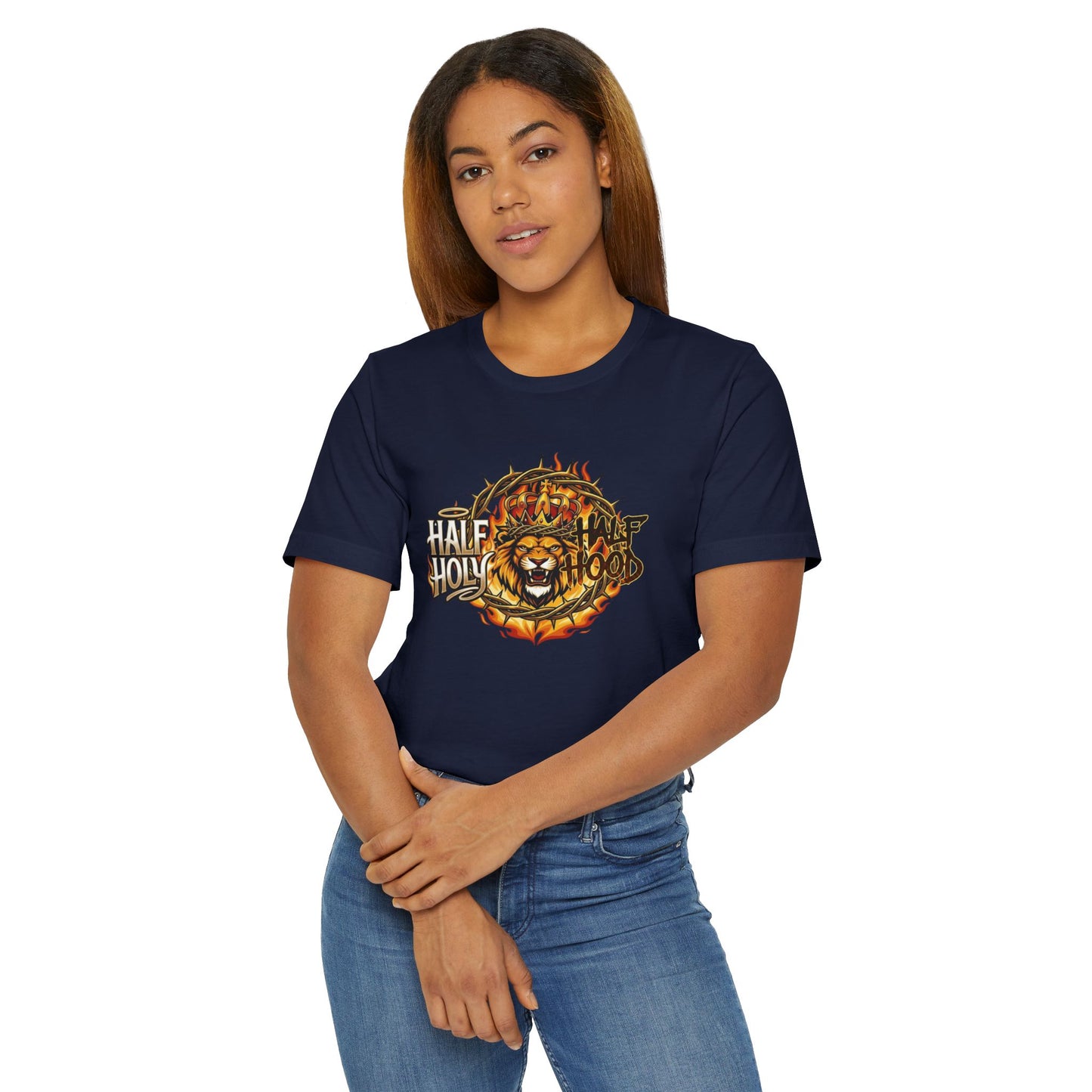 Half Holy & Half Hood Lion Graphic T-Shirt — Faith-Inspired Urban Christian Tee