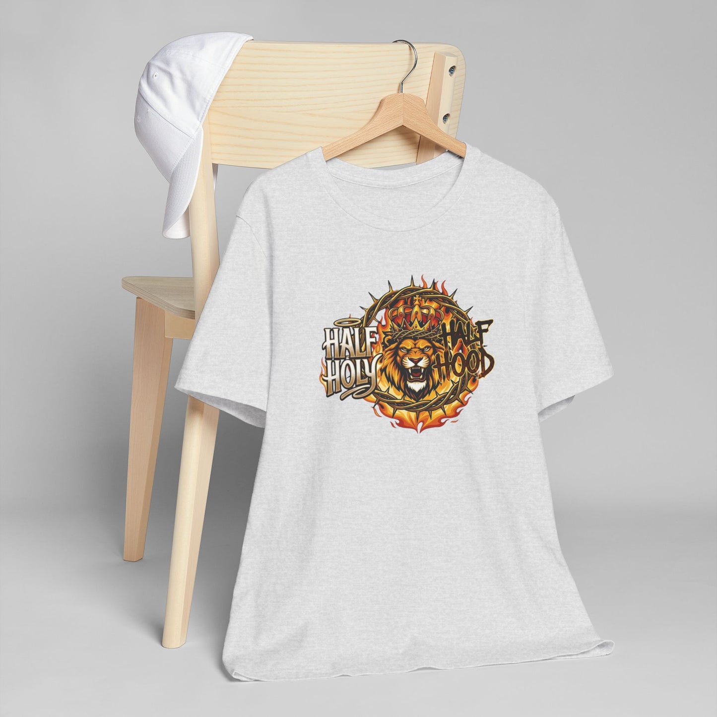 Half Holy & Half Hood Lion Graphic T-Shirt — Faith-Inspired Urban Christian Tee
