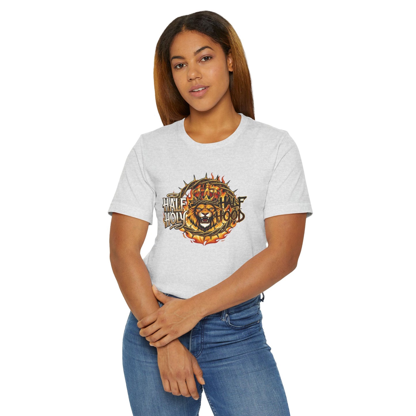 Half Holy & Half Hood Lion Graphic T-Shirt — Faith-Inspired Urban Christian Tee