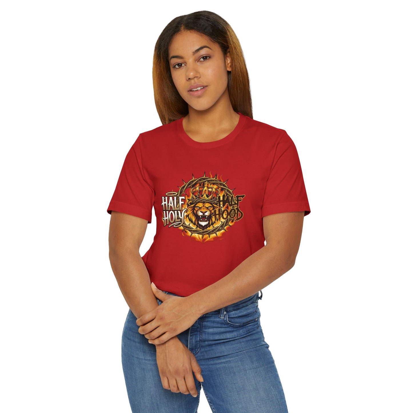 Half Holy & Half Hood Lion Graphic T-Shirt — Faith-Inspired Urban Christian Tee