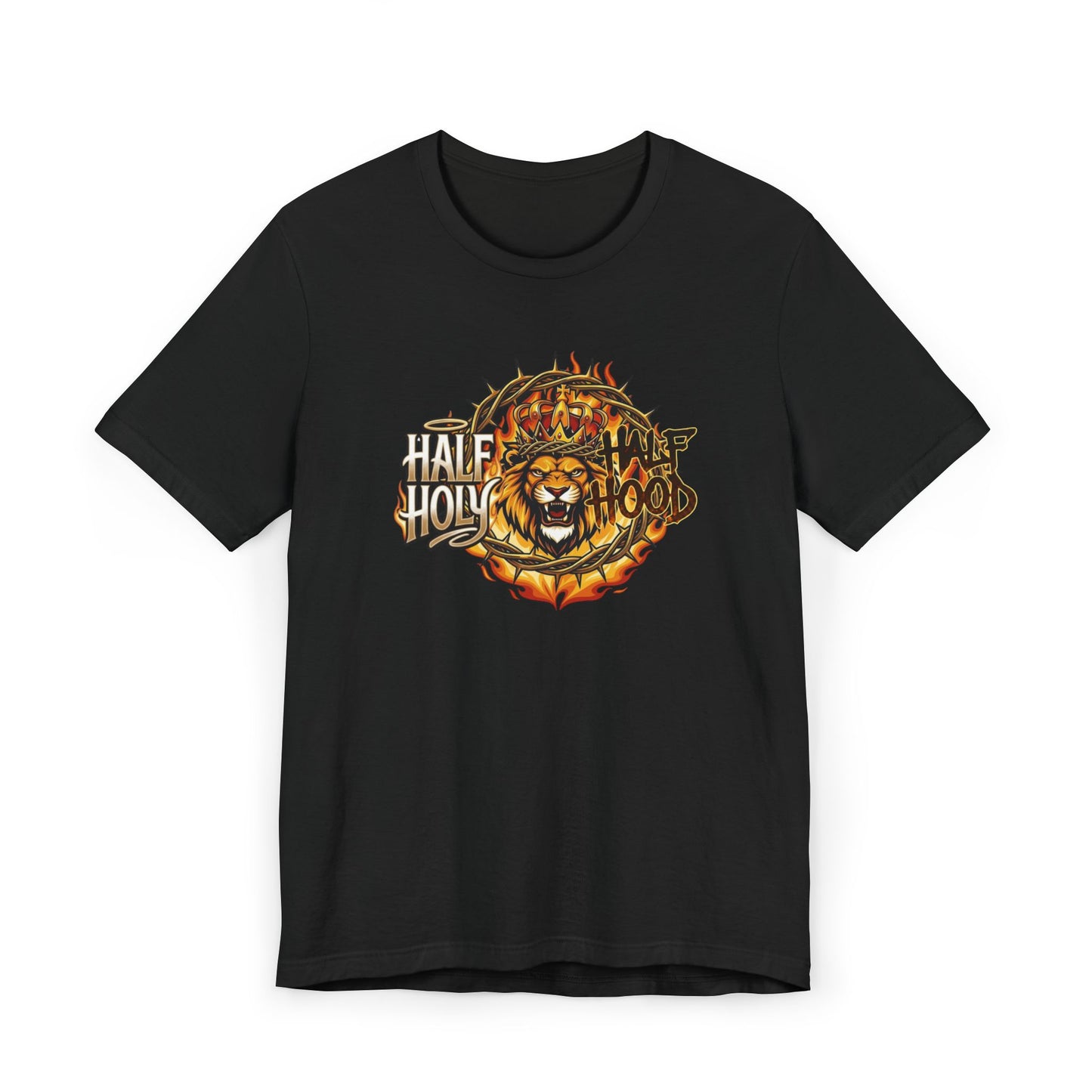 Half Holy & Half Hood Lion Graphic T-Shirt — Faith-Inspired Urban Christian Tee