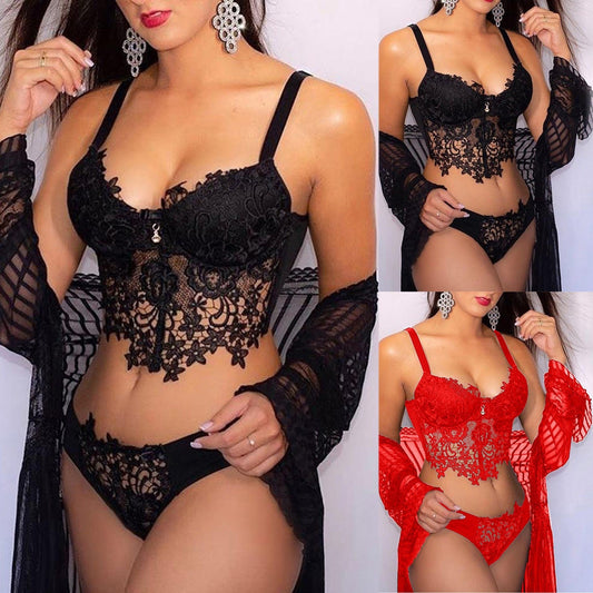 2-Piece Lace Hollow-Out Sling Bodysuit Lingerie