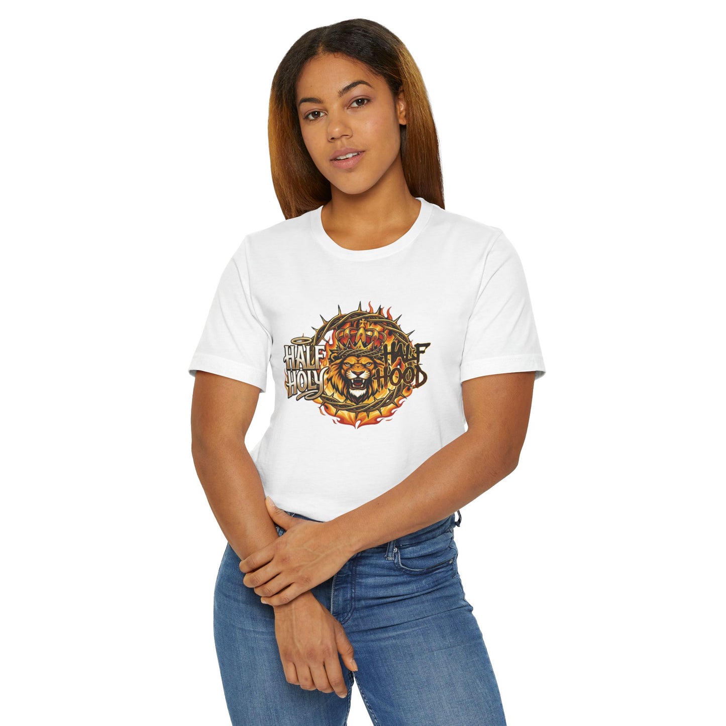 Half Holy & Half Hood Lion Graphic T-Shirt — Faith-Inspired Urban Christian Tee