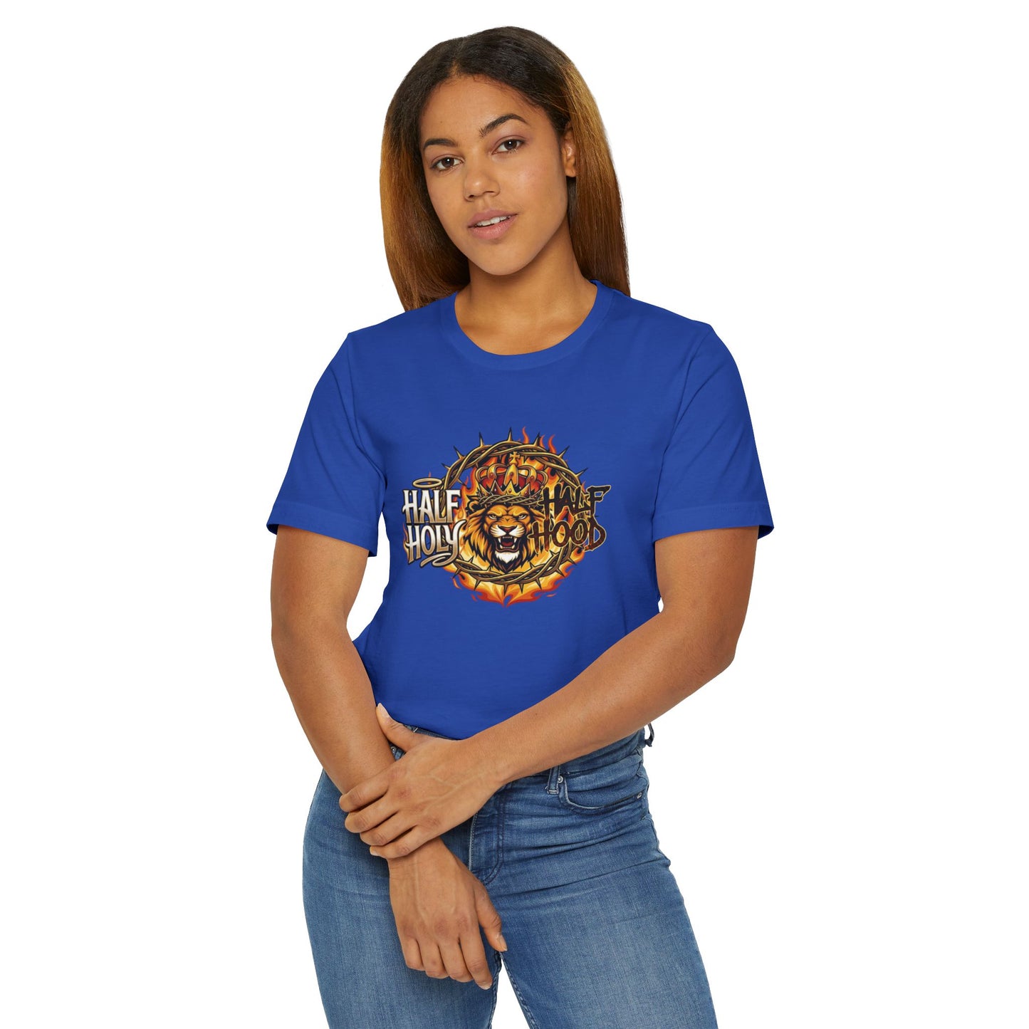 Half Holy & Half Hood Lion Graphic T-Shirt — Faith-Inspired Urban Christian Tee
