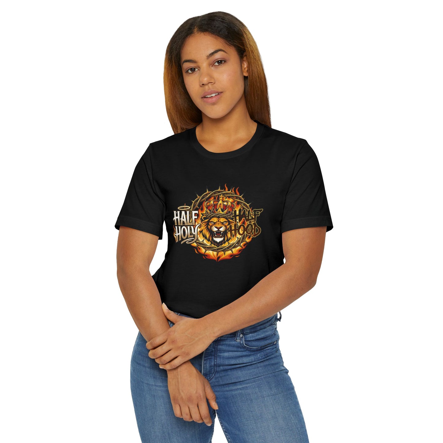Half Holy & Half Hood Lion Graphic T-Shirt — Faith-Inspired Urban Christian Tee