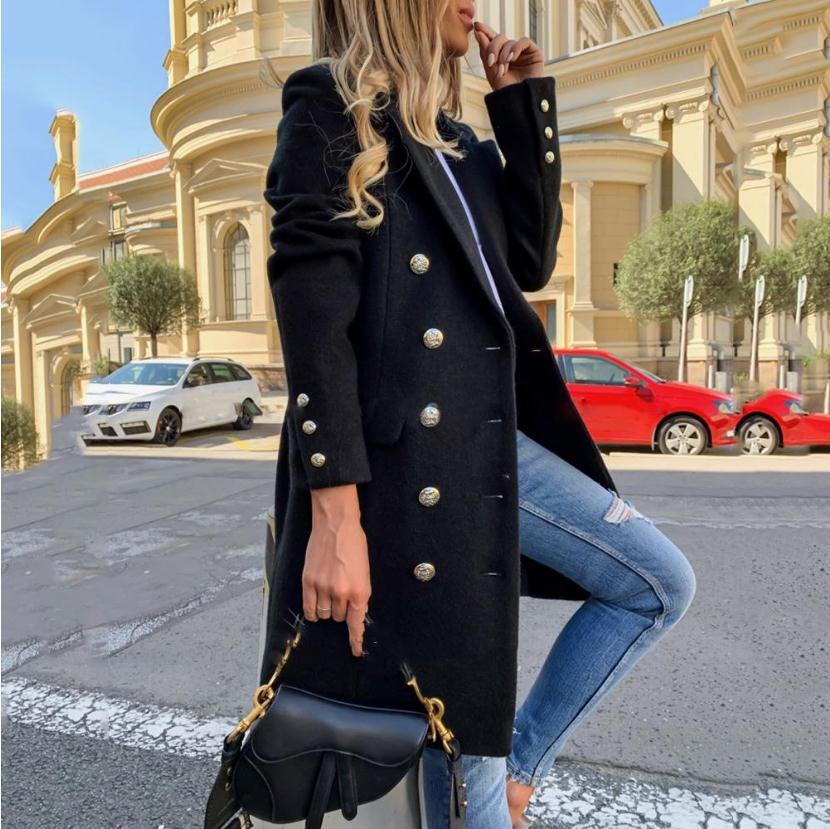 Elegant Wool-Blend Look Mid-Length Double-Breasted Overcoat