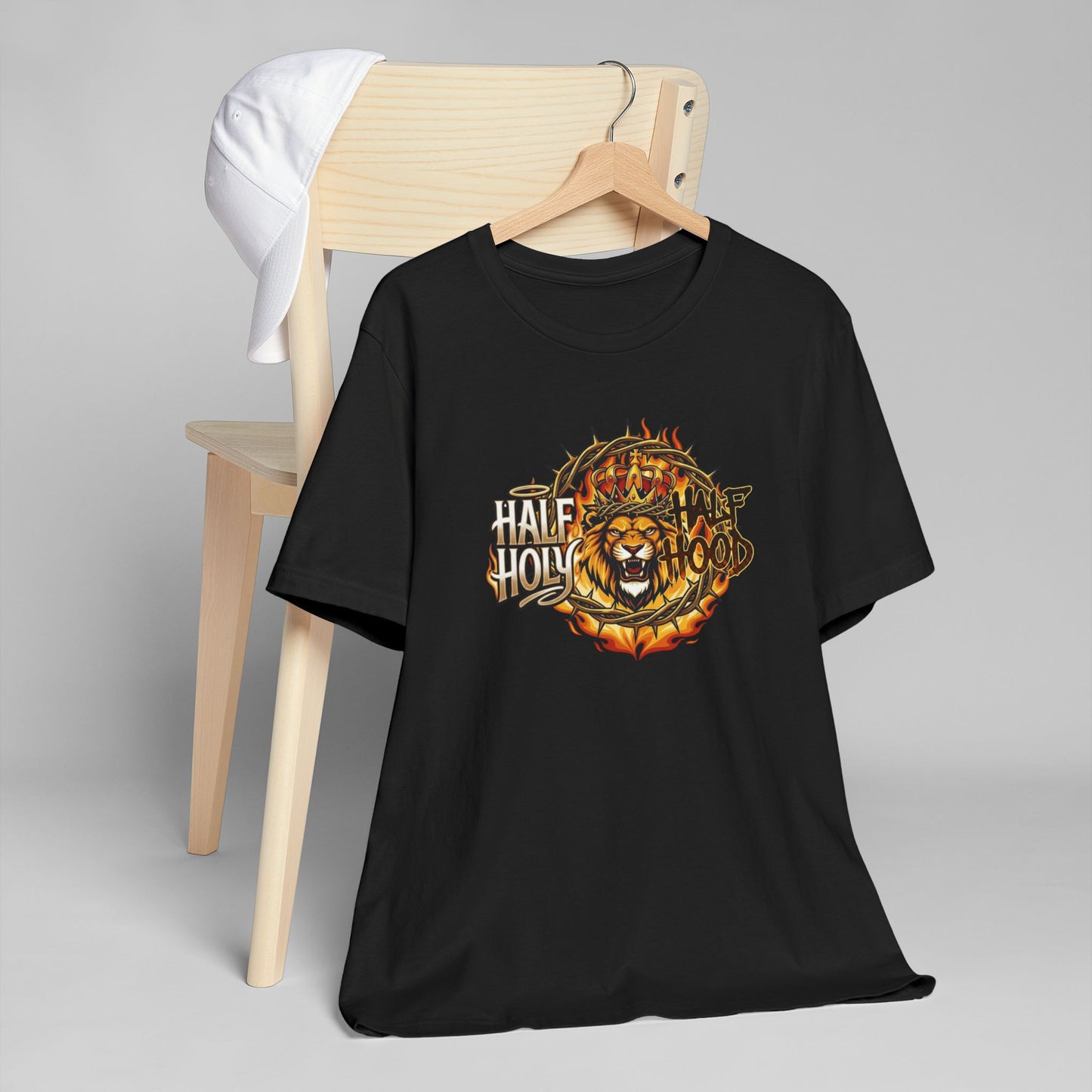 Half Holy & Half Hood Lion Graphic T-Shirt — Faith-Inspired Urban Christian Tee
