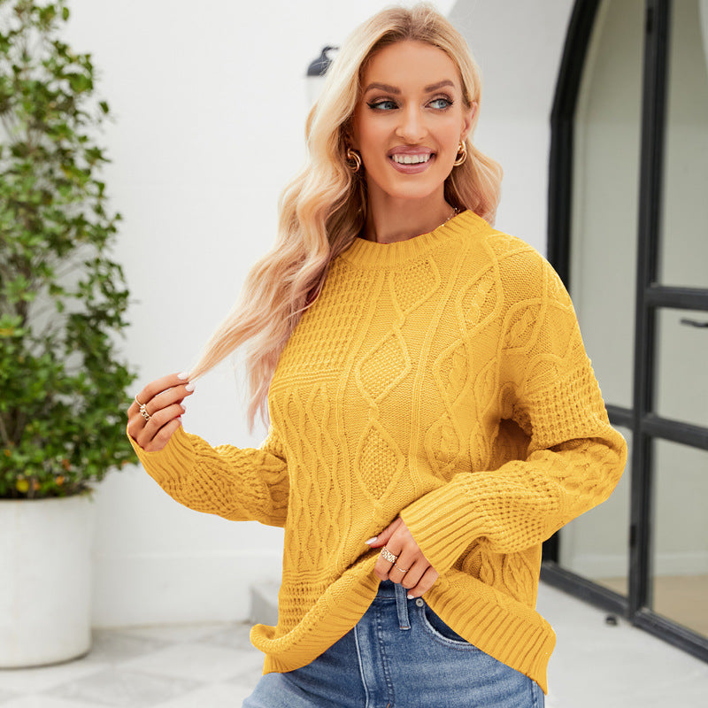 Classic Cable-Knit Crewneck Pullover Sweater