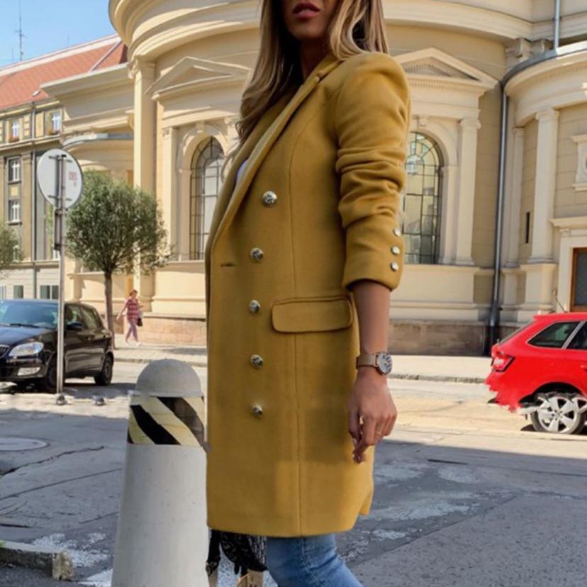 Elegant Wool-Blend Look Mid-Length Double-Breasted Overcoat