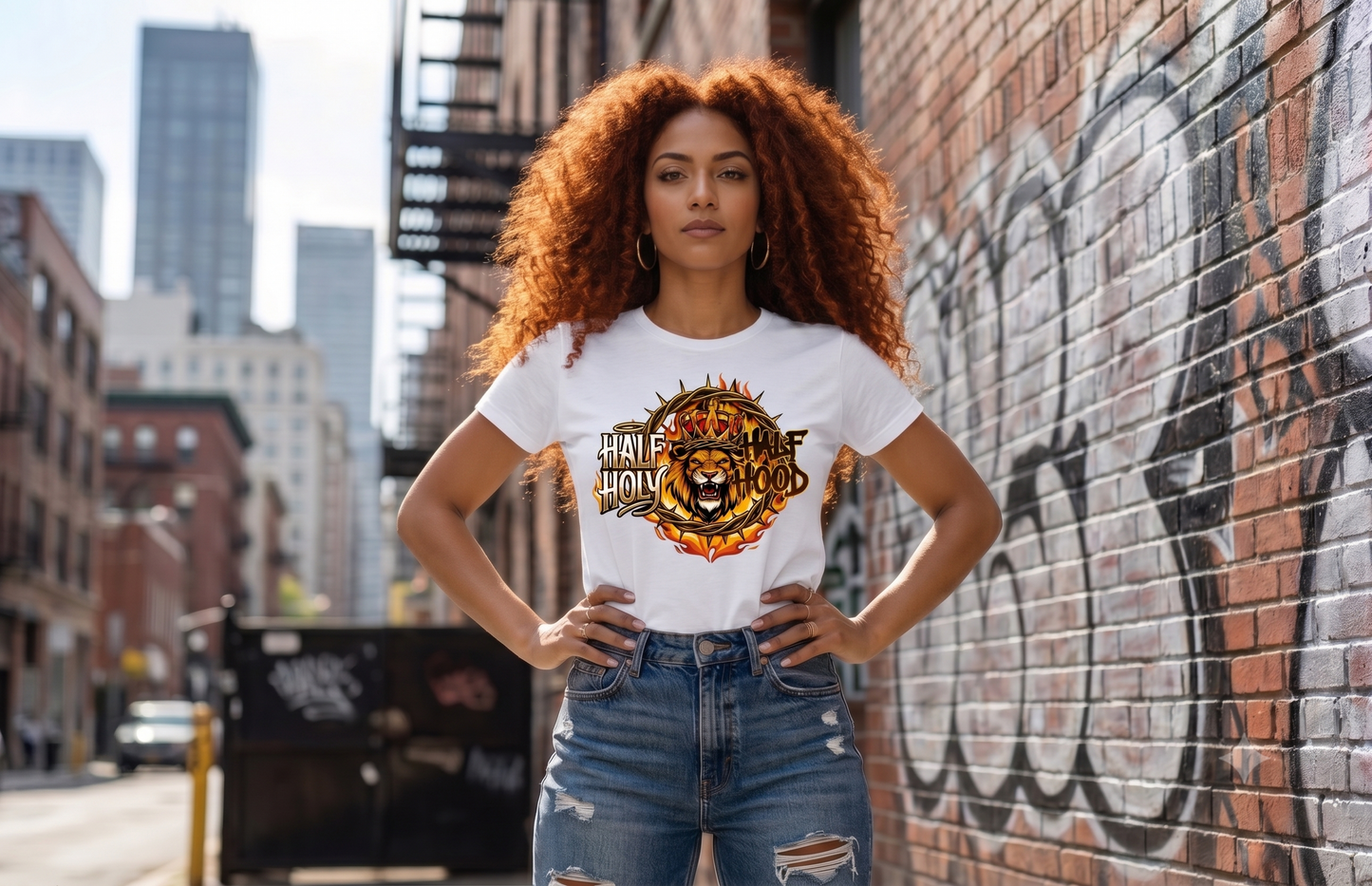 Half Holy & Half Hood Lion Graphic T-Shirt