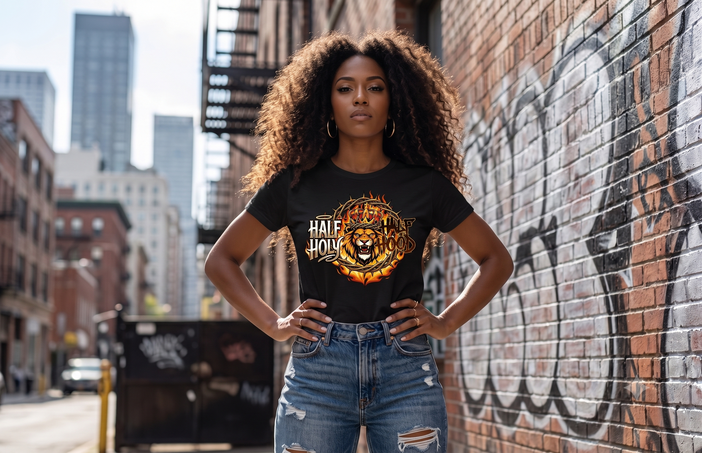 Half Holy & Half Hood Lion Graphic T-Shirt