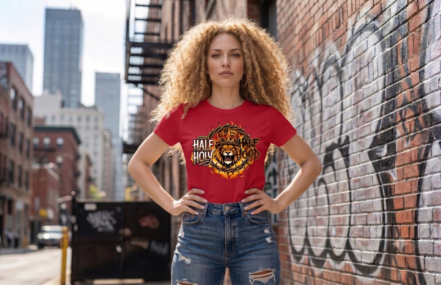 Half Holy & Half Hood Lion Graphic T-Shirt