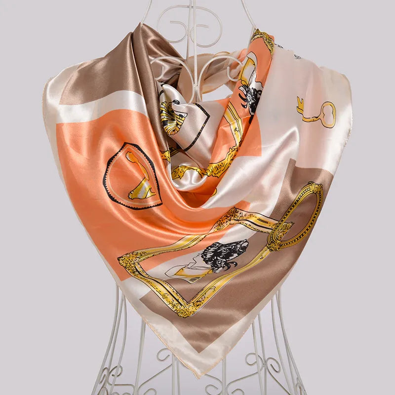 Coffee Red Rose Print Satin Square Scarf