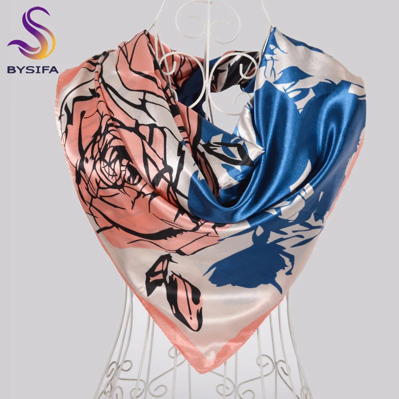 Coffee Red Rose Print Satin Square Scarf
