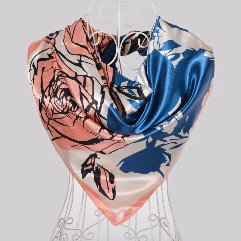 Coffee Red Rose Print Satin Square Scarf