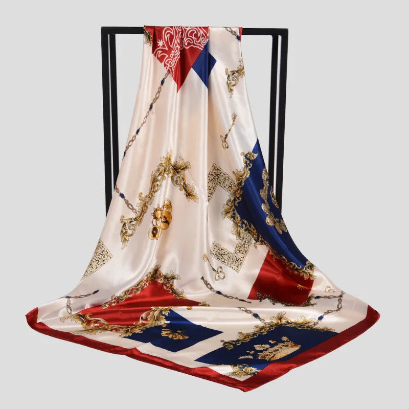 Coffee Red Rose Print Satin Square Scarf