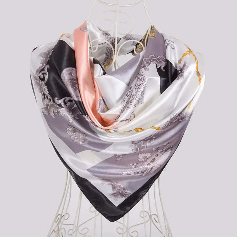 Coffee Red Rose Print Satin Square Scarf