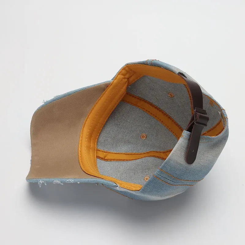 Vintage Star Embellished Denim Baseball Cap | Adjustable Casual Sun Hat