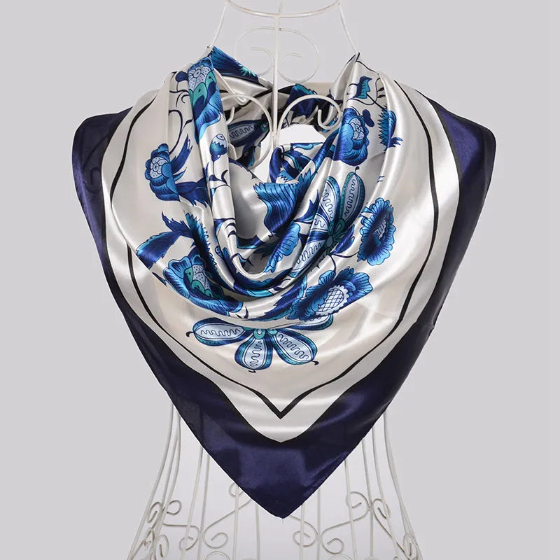 Coffee Red Rose Print Satin Square Scarf