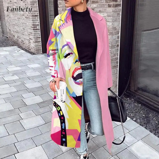Vibrant Patchwork Print Button-Down Long Cardigan Coat